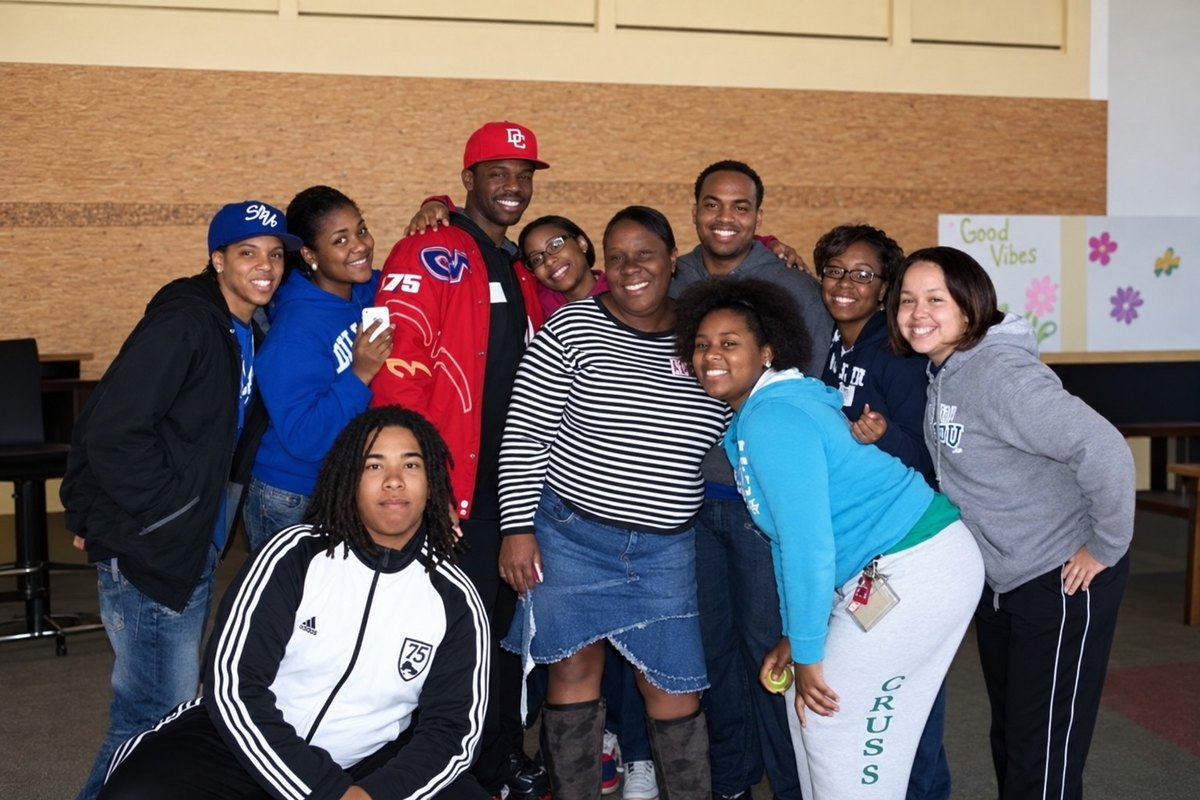 Michael Olaiya with a group of young people at a community service event, 2008