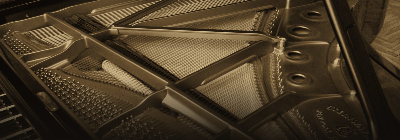 The interior of a grand piano
