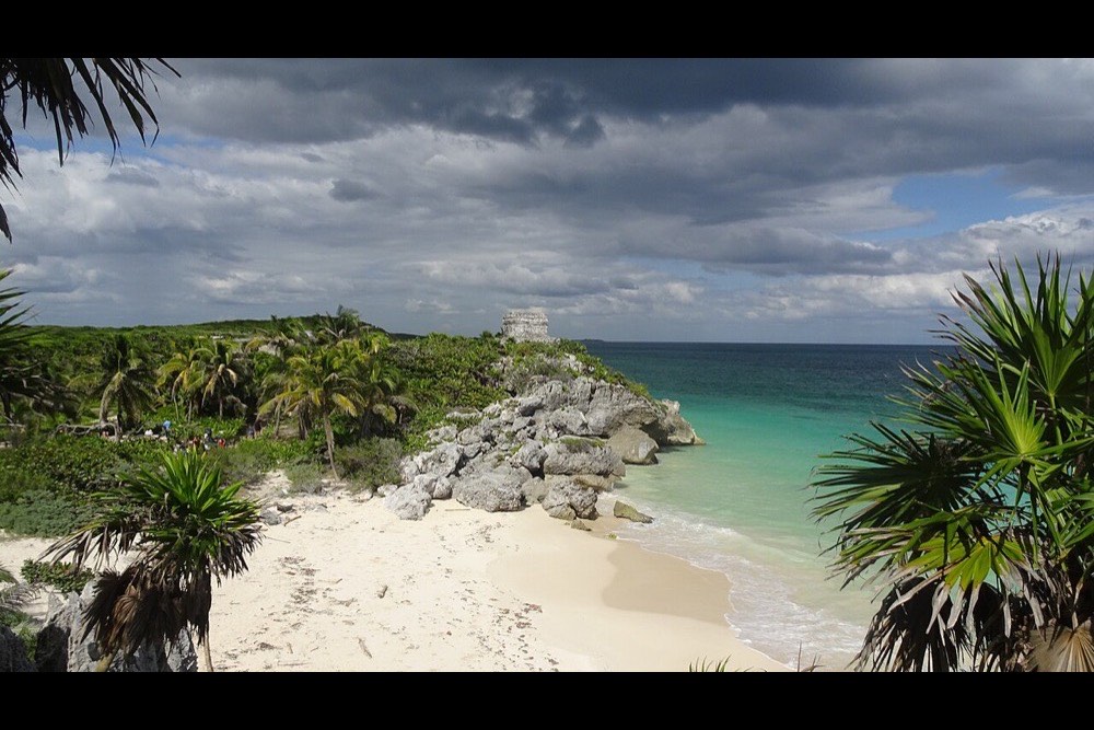 Maya ruins above the beach at Tulum