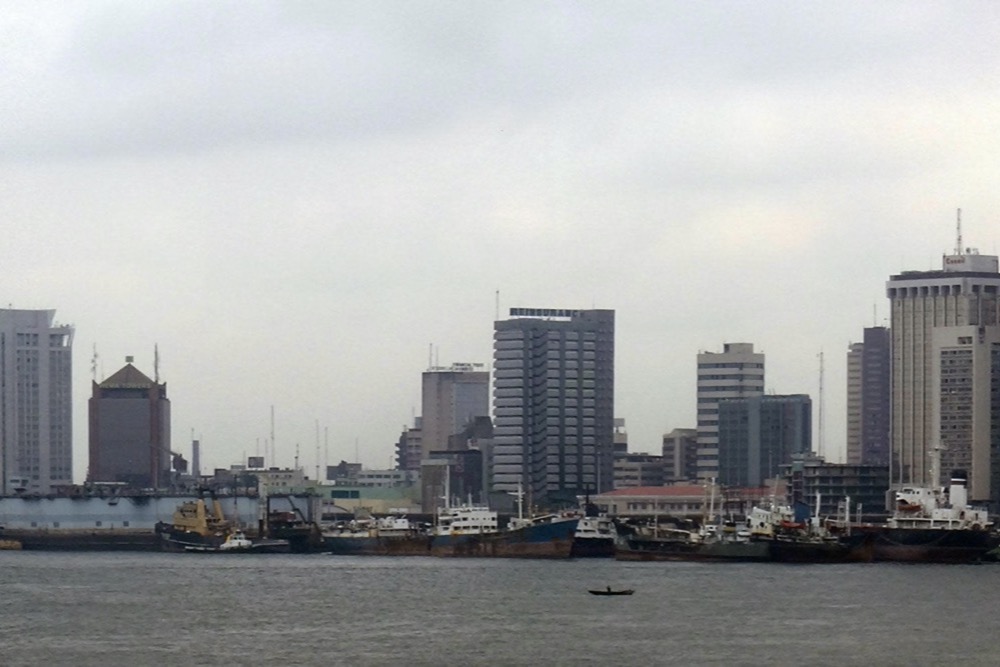 The Lagos skyline over the marina, Nigeria