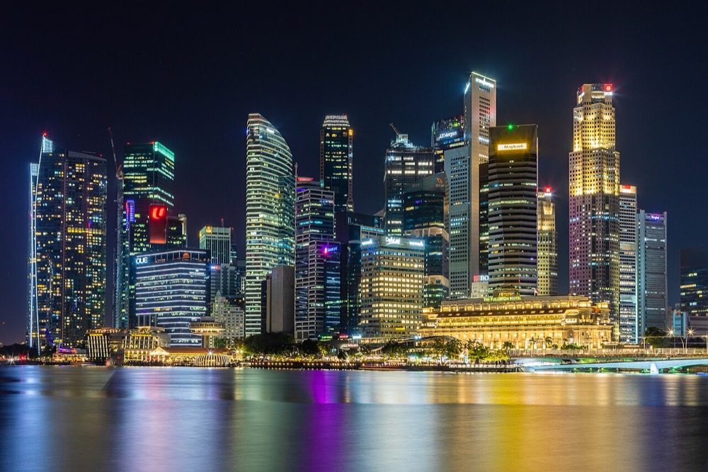 The Marina Bay skyline in Singapore at night