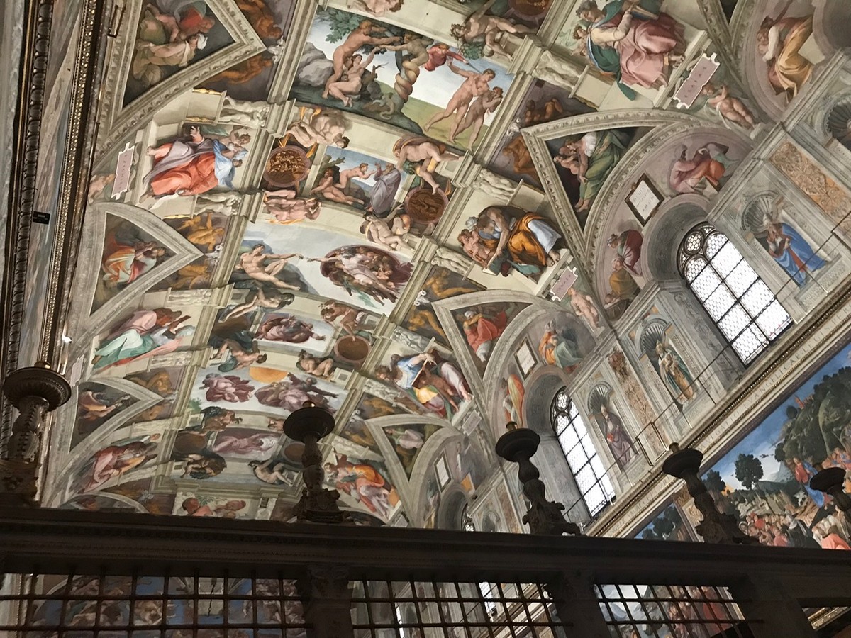 The ceiling of the Sistine Chapel, looking up from the floor